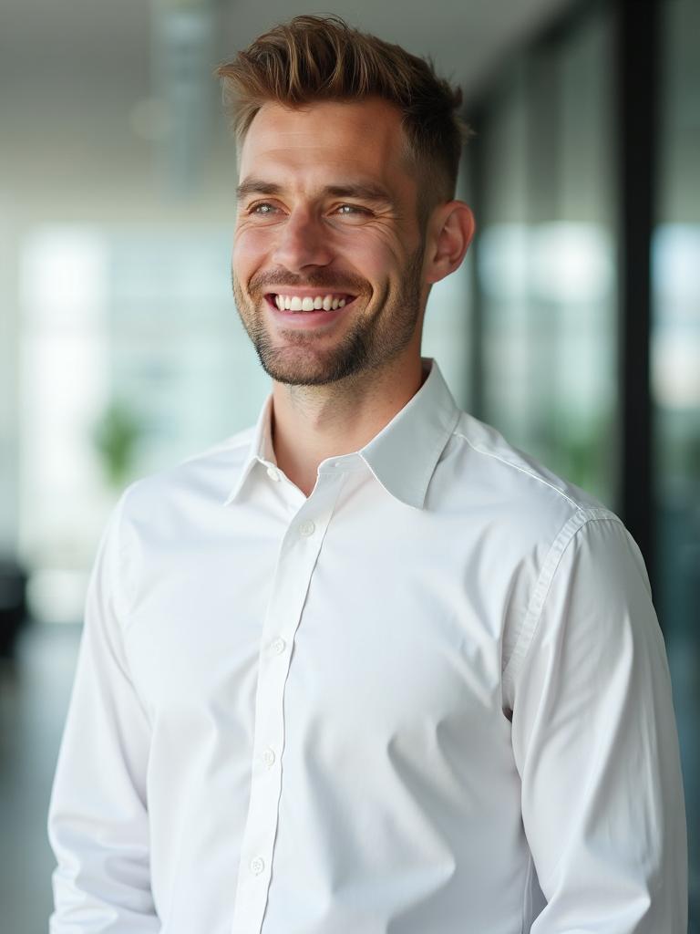 Lächelnde Person im Gespräch mit KI-Chatbot